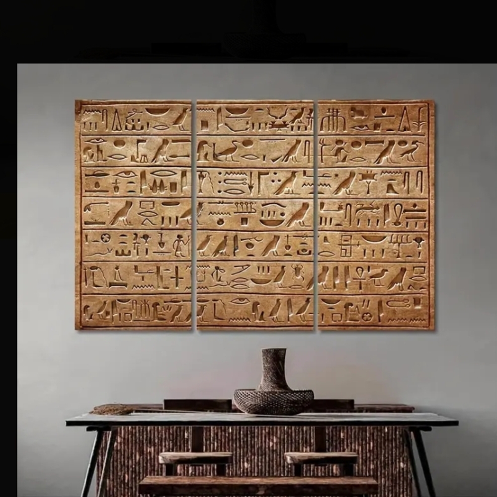 Set of 3 Large Ancient Egyptian Hieroglyphic Writing Slabs on Canvas